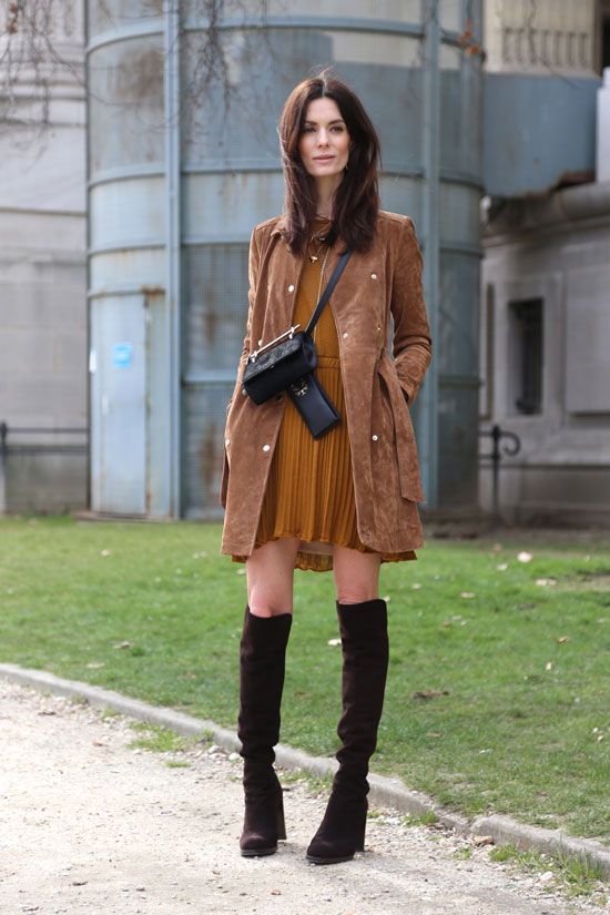 Suede Jacket, Thigh High Boots and Mini Dress