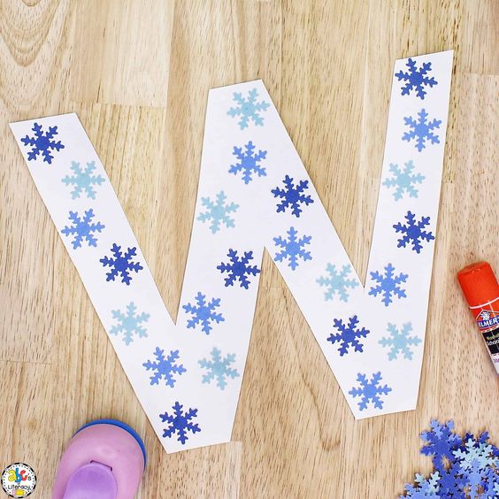 W for Winter with Snowflakes