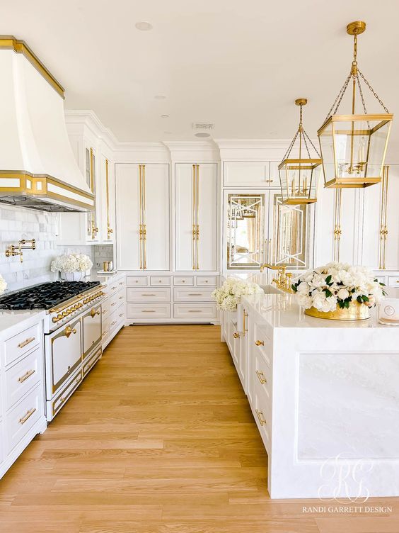 White And Gold Kitchen Cabinets With Kitchen Island Storage
