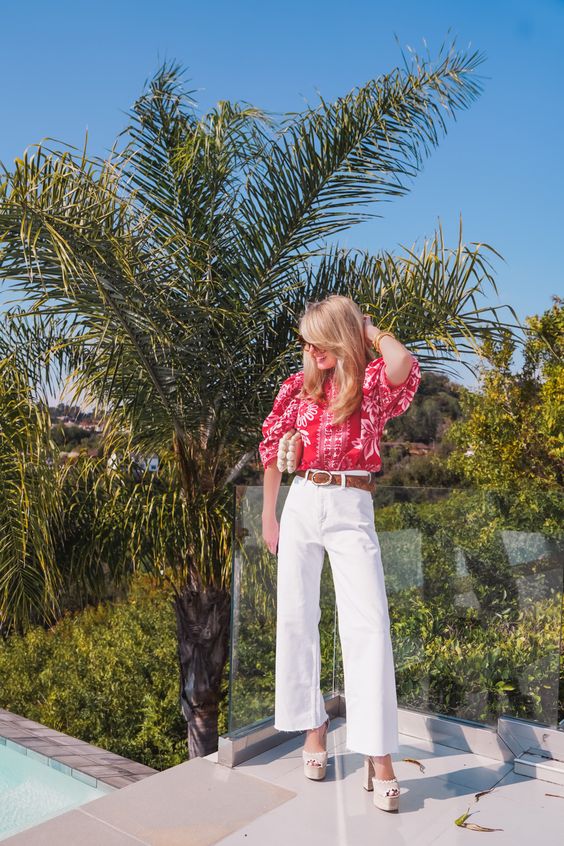 White Wide Legged Pants and Baggy Floral Shirt