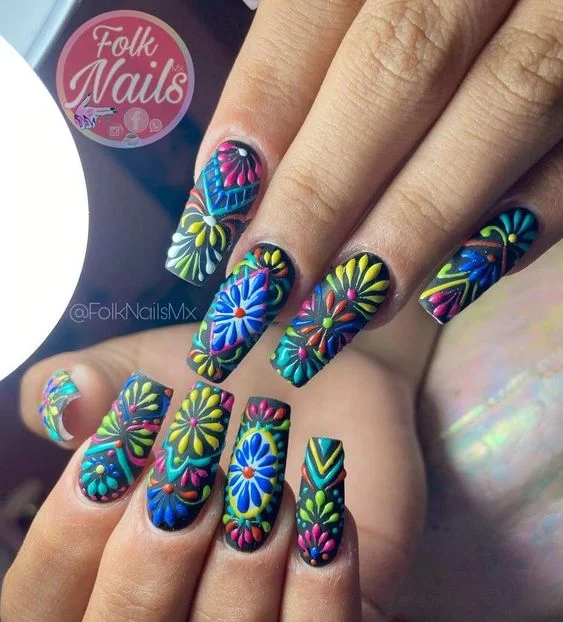 Acrylic Traditional Flower Coffin Nails