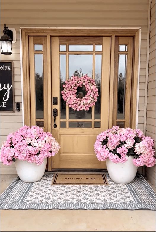 Artificial Hydrangea Flowers In White Pots And Wreath