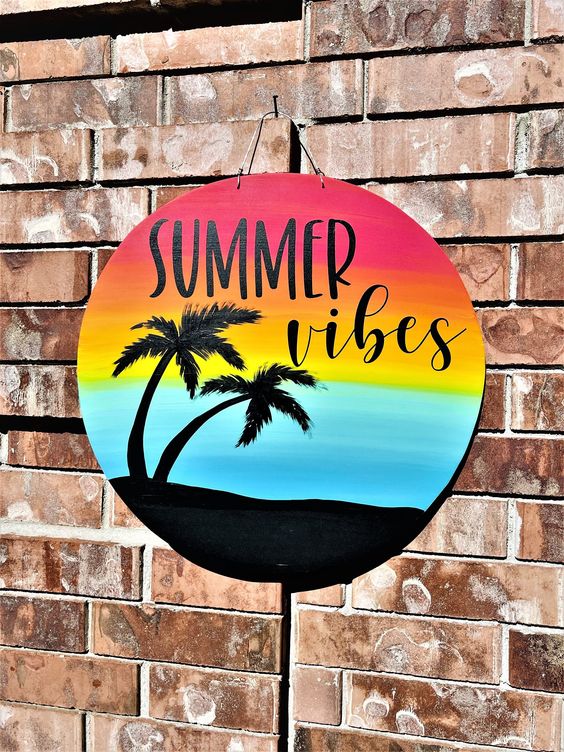 Beach Sunset And Palm Trees Door Hanger