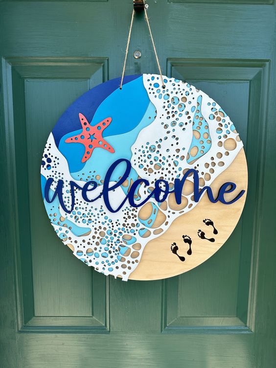 Beach Waves Welcome Door Hanger