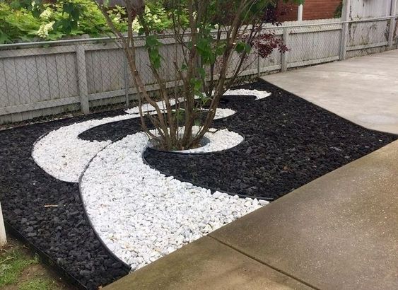 Black Rock Garden Patch With White Rocks Swirls