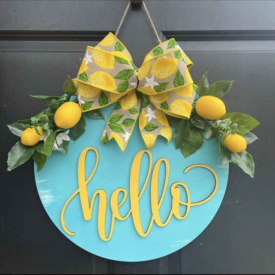 Blue And Yellow Lemon Door Hanger