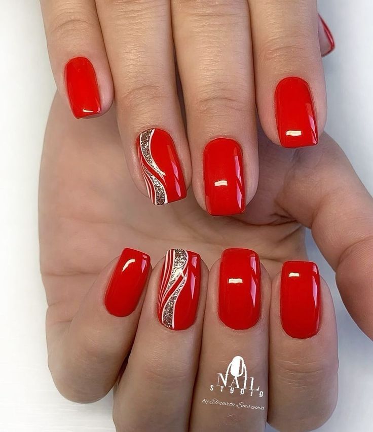 Bright Red With Silver Glitter Lines