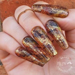 Bronze, Gold And Brown Marble Nails