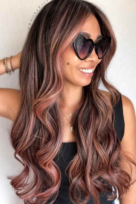 Brown Hair With Rose Hold Highlights