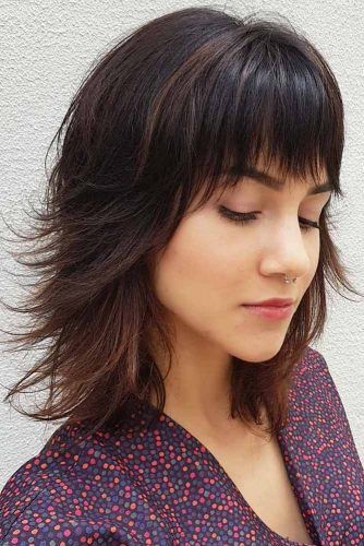 Brunette Layered Bob With Choppy Bangs