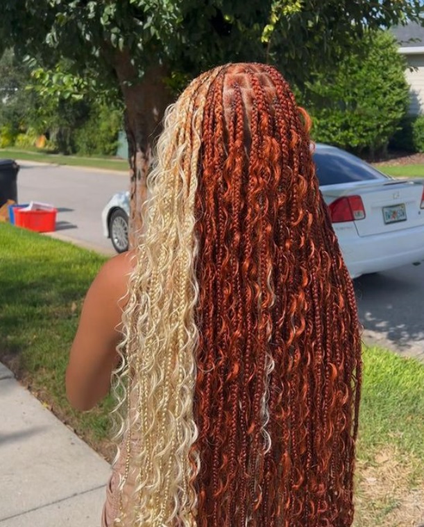 Burgundy And blonde Boho Braids