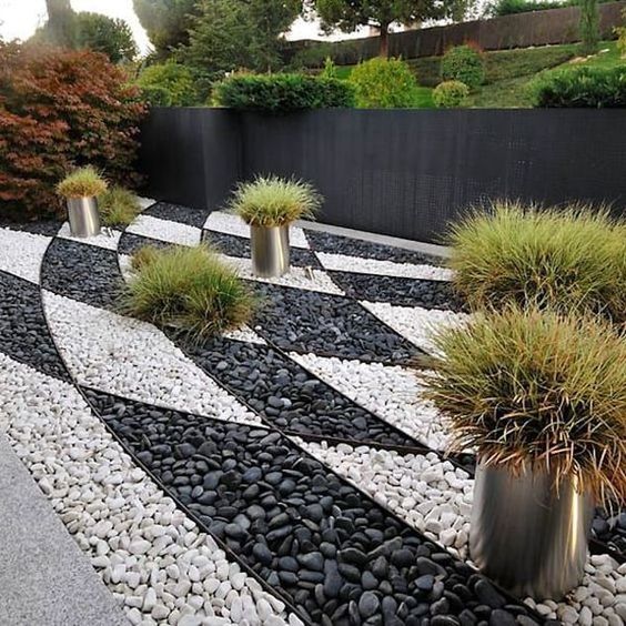 Checkered Diamond Design For Rock Gaden With Potted Plants