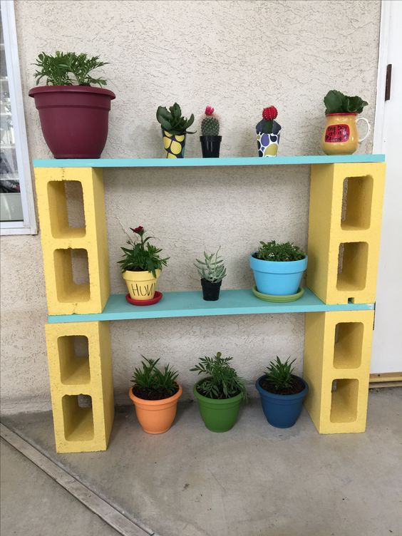 Coloured Block Planter Shelving