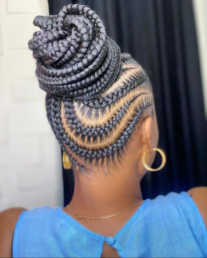 Curved Feed In Cornrows Into High Bun