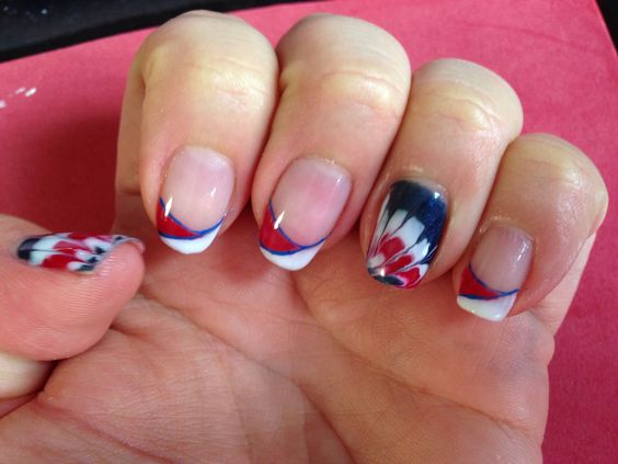 Dominican Flag Colors French Mani And Floral Accent