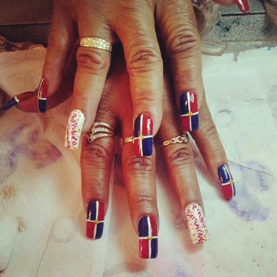 Dominican Flag Design And White Accent Nail