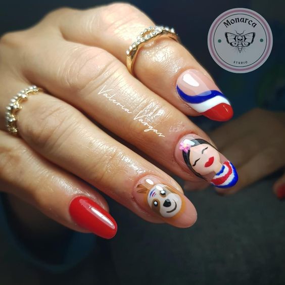 Dominican Girl In NAtipnal Dress And Sloth Nail Art