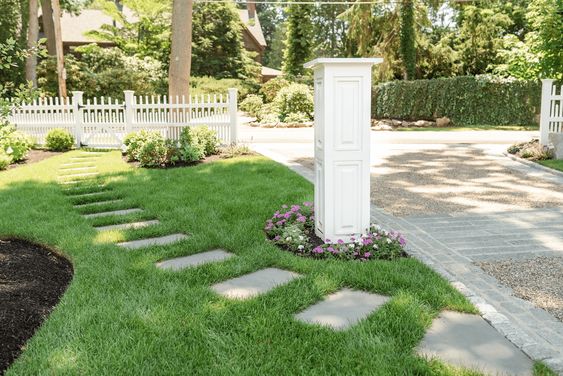 Driveway Pillars With Flowerbeds