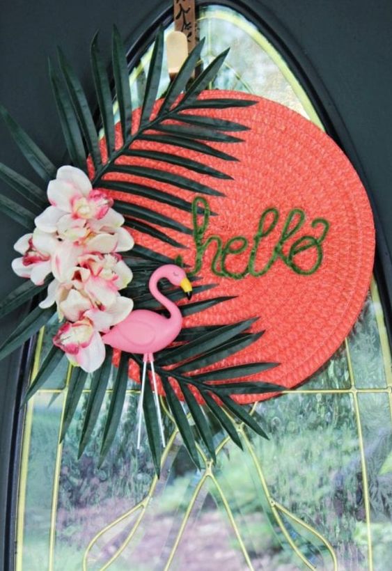 Flamengo, Palm Leaves And Flowers Door Hanger