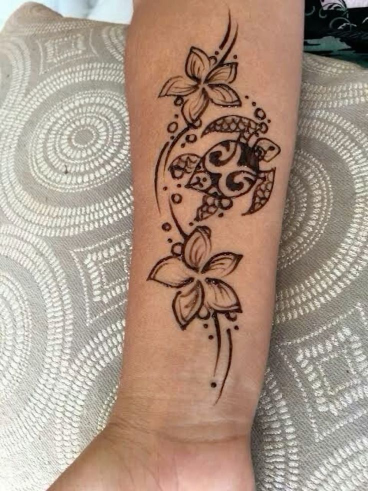 Flowers And Sea Turtle On Forearm