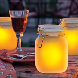 Frosted Mason Jar Luminaries With SOlar Lights