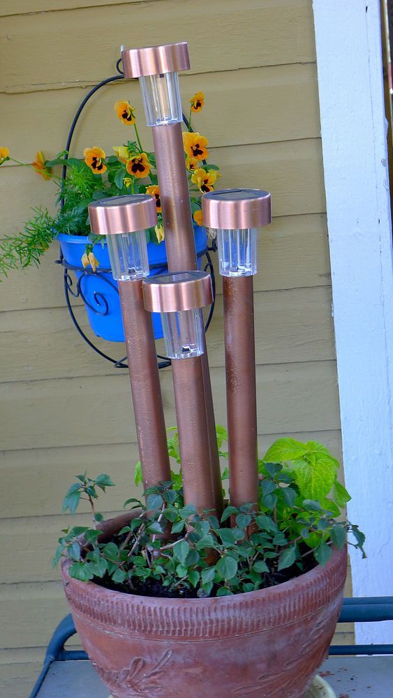 Garden Lights With Long Pole In Flower Pot