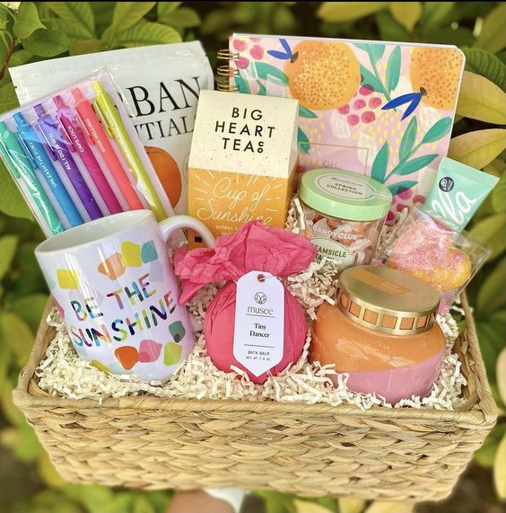 Gift Basket With Pens, Notebook, Mug, and Care Products