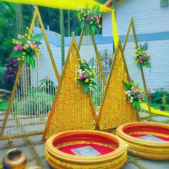 Haldi and Mehendi Triangular Backdrop