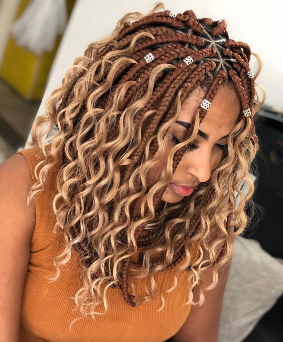 Hexagon Parted Caramel With Honey Boho Braids