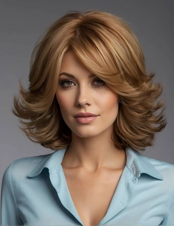 Honey Blonde Layered Bob On Thick Hair