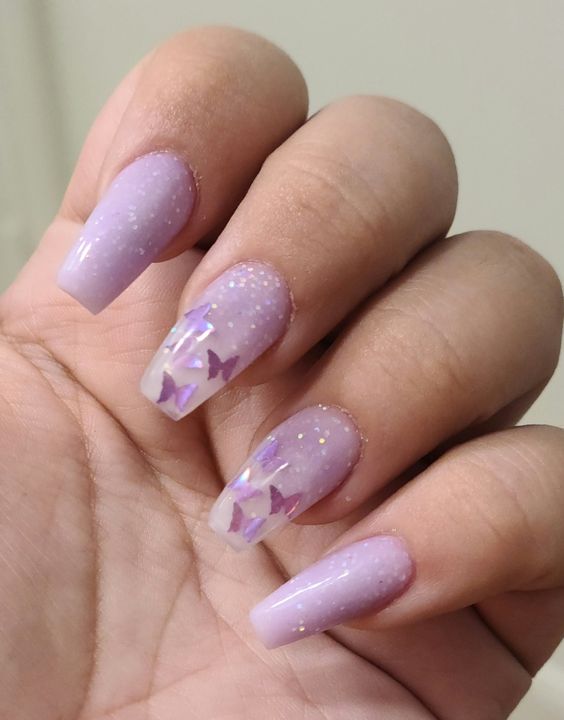 Lavander Hluter And Butterfly Ballerina Nails