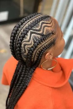 Medium Straight Cornrows Parted By Wavy Micro Vornrows