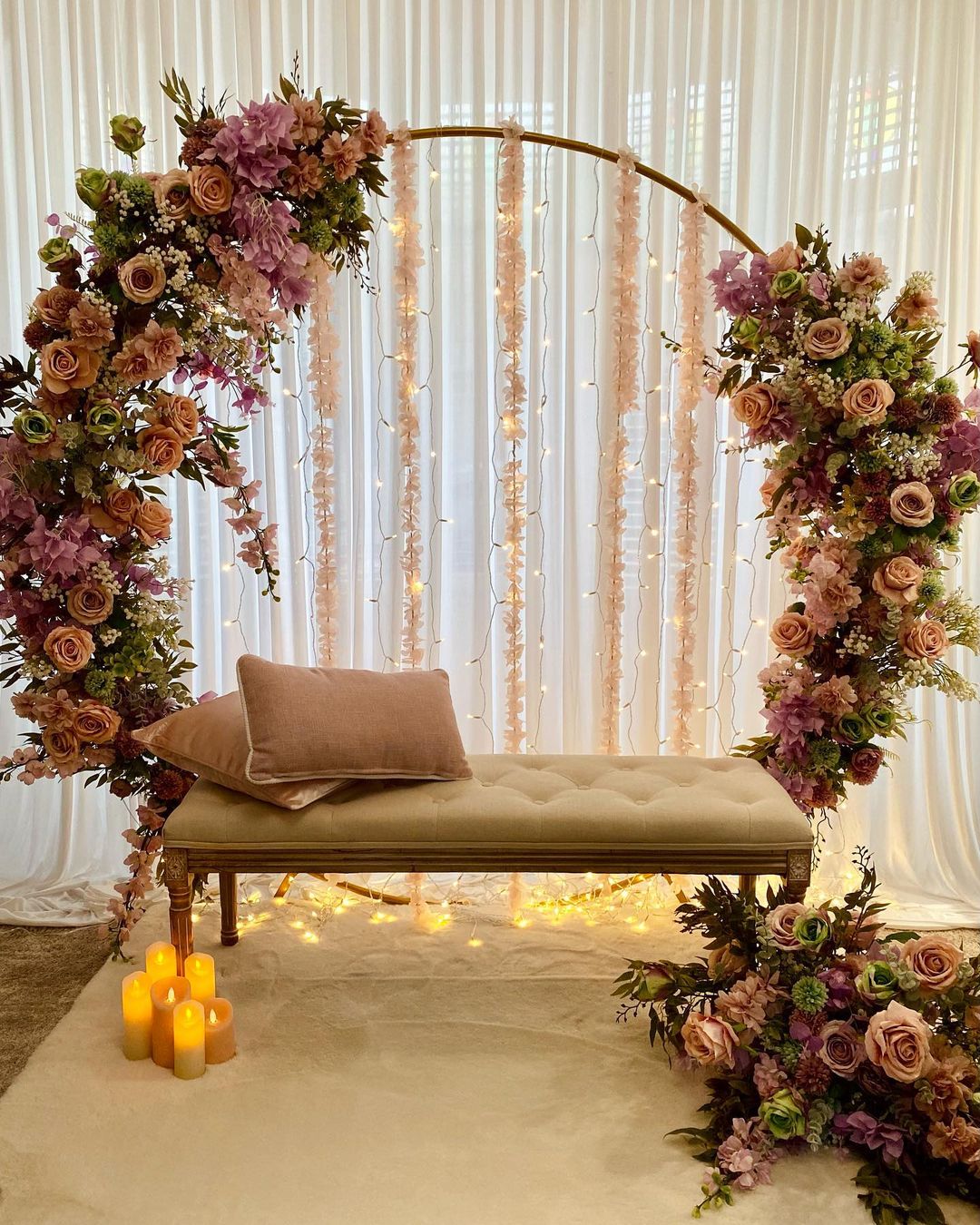 Metal Hoop With Flowers And Bench