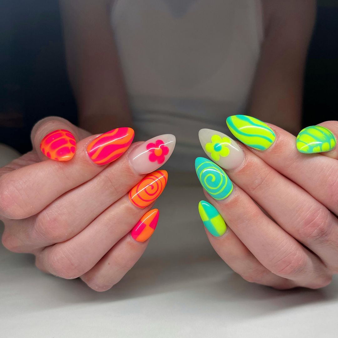 Neon Pink snd Orange, Lime Green And Yellow Designs