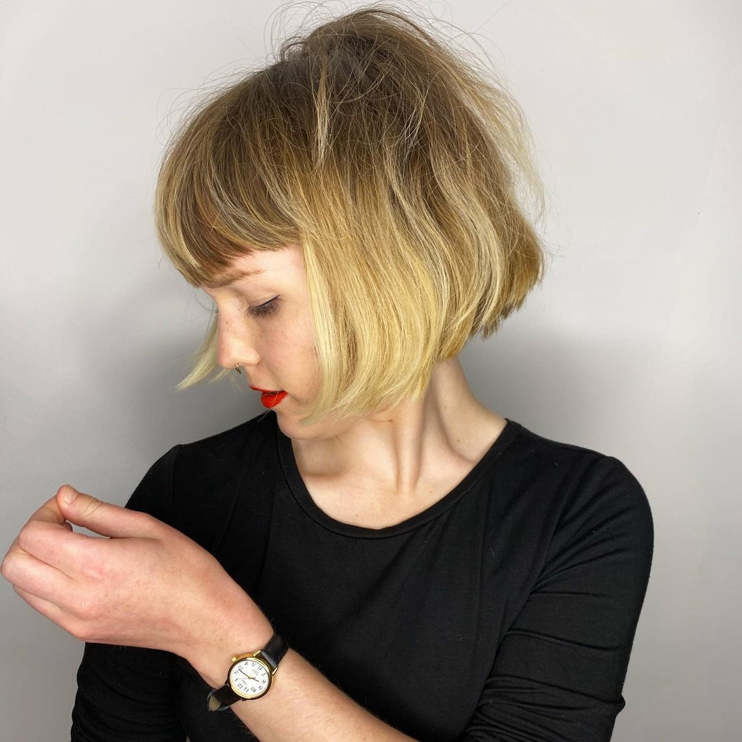 Ombre Blonde Straight Razor Cut Bob