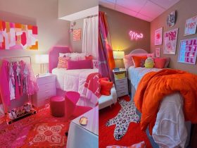 Orange And Pink dorm room