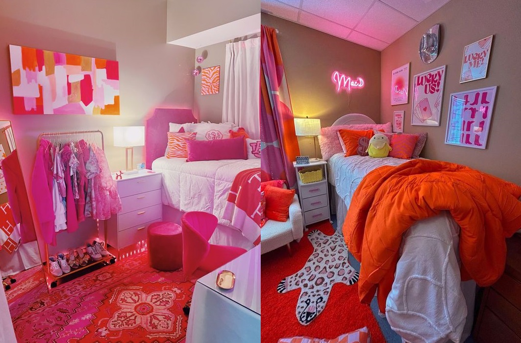 Orange And Pink dorm room