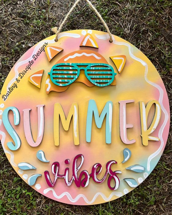 Pastel Colored Summer Vibes Door Hanger