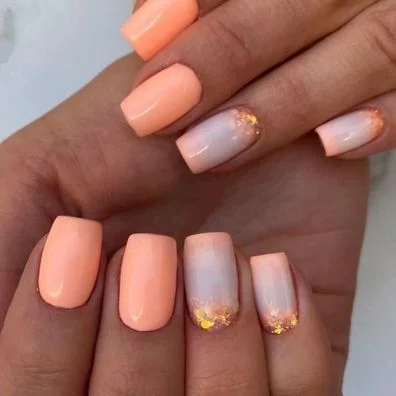 Peach, Lavander And Gold Nails