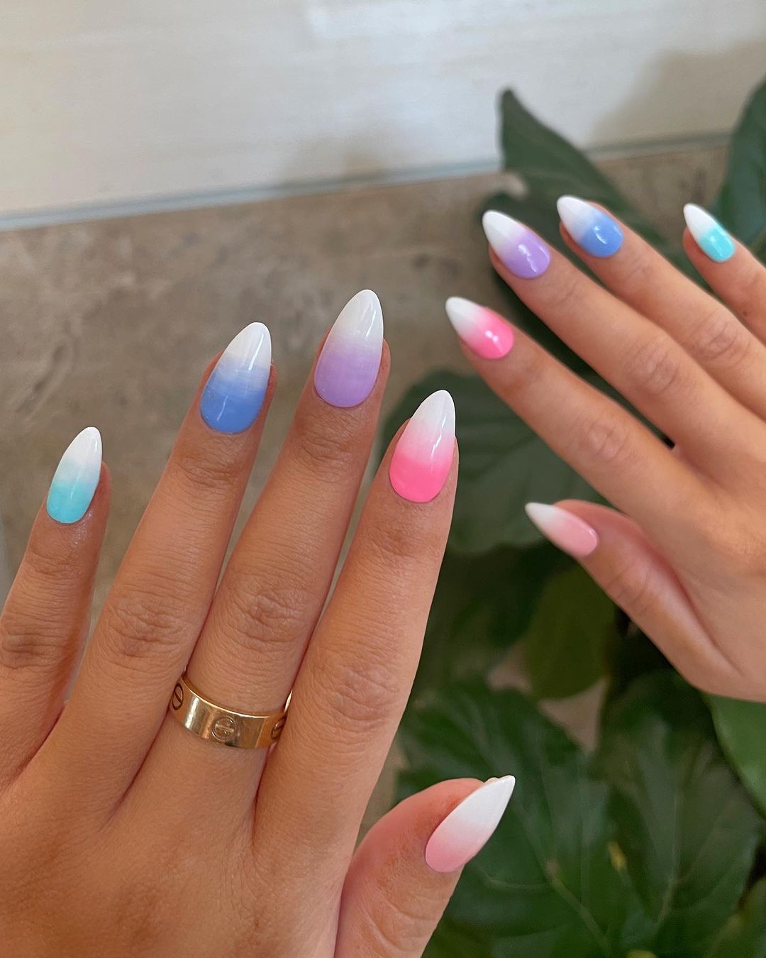Pink, Purple And Blue Neon Ombre To White Tips