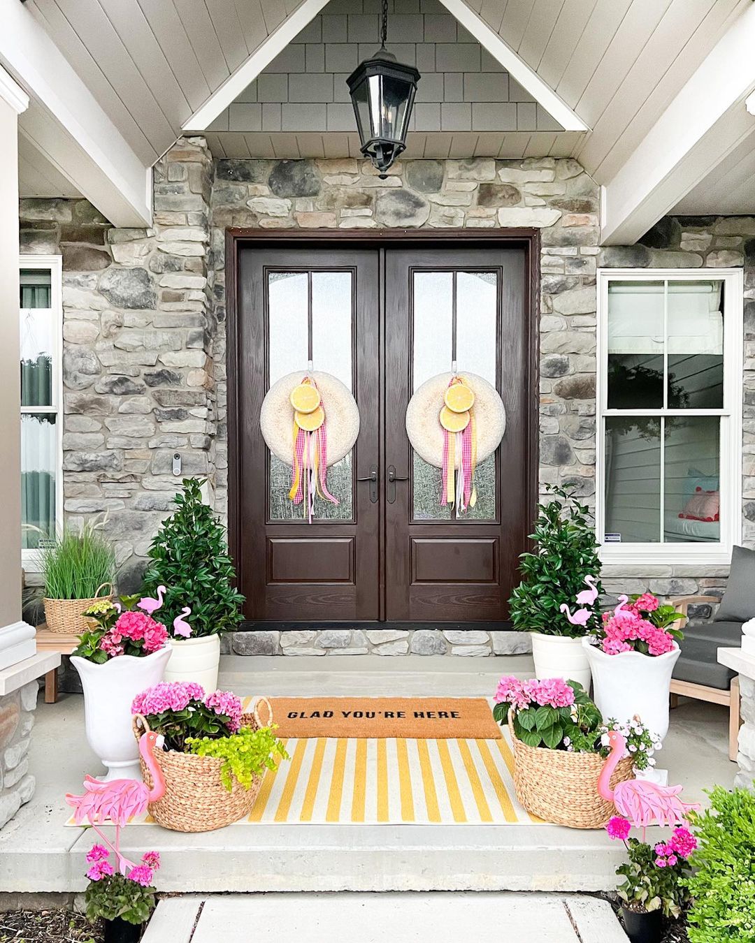 Pink and Yelloe Summer Porch Floral Decor