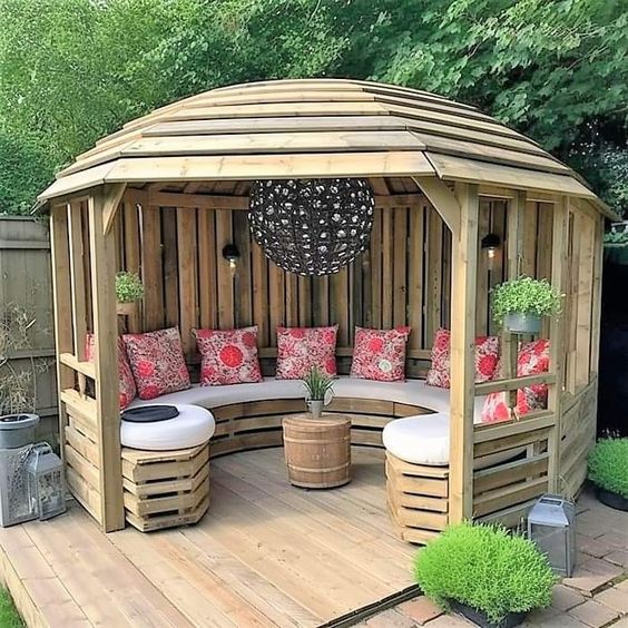 Plank And Lumber Gazebo With Round Roof