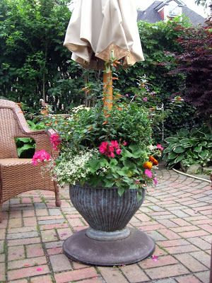 Plastic Planter With Faux Patina Umbrella Stand