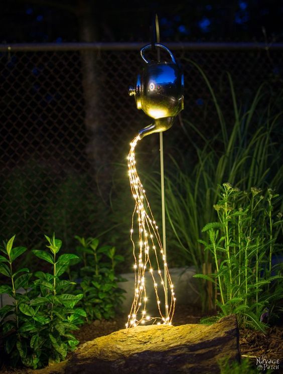 Pouring Kettle Garden Decor With Solar String Lights