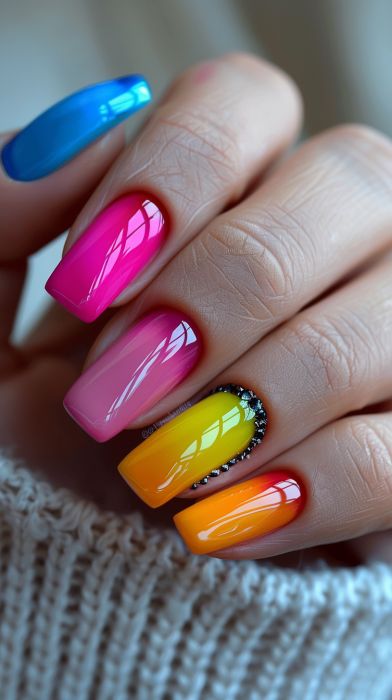 Rainbow Shine Nails