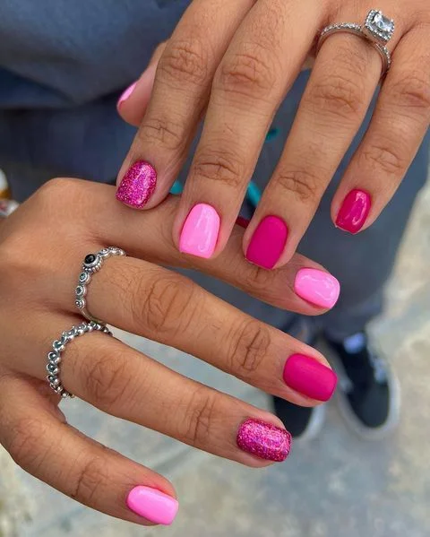 Short Nails In Different Pink Hues