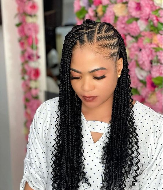 Side Cornrows With Knotless Box Braids