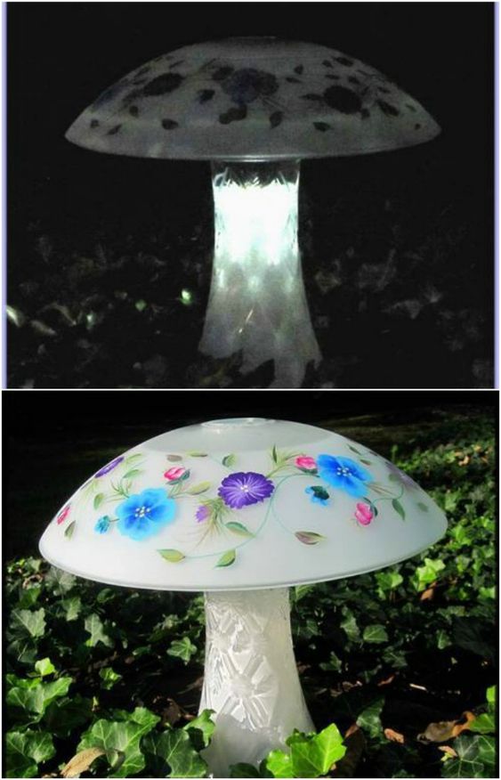 Solar Light Mushroom From Vase And Bowl