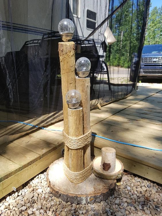 Solar Lights On Cluster of Wood Poles