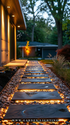 Solar Rope Lights Under Stepping Stones On Walkway